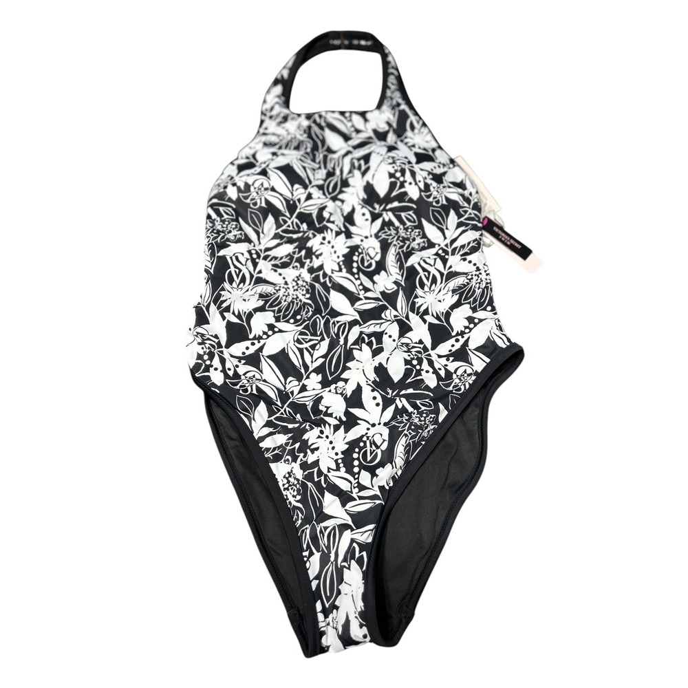 Victoria's Secret One Piece Swimsuit Black White Floral Halter Neck Size M‎